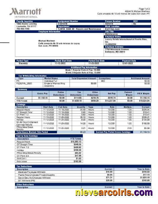 Marriott International payslip
